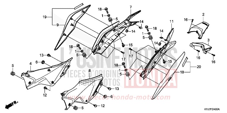 SEITENABDECKUNG/WINDLAUF, HINTEN von CBR250R ABS ASTEROID BLACK METALLIC (NHA35) von 2011